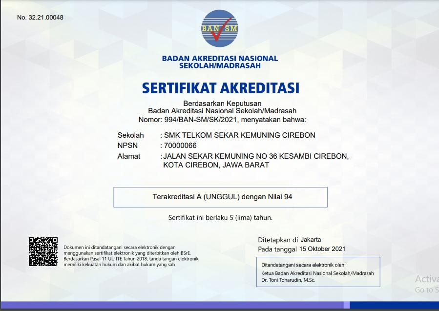 Penerimaan Sertifikat Akreditasi SMK Telkom Sekar Kemuning Cirebon